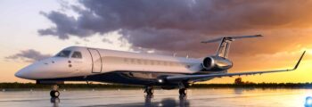 G550 jet privé en vol au dessus des nuages au couché de soleil