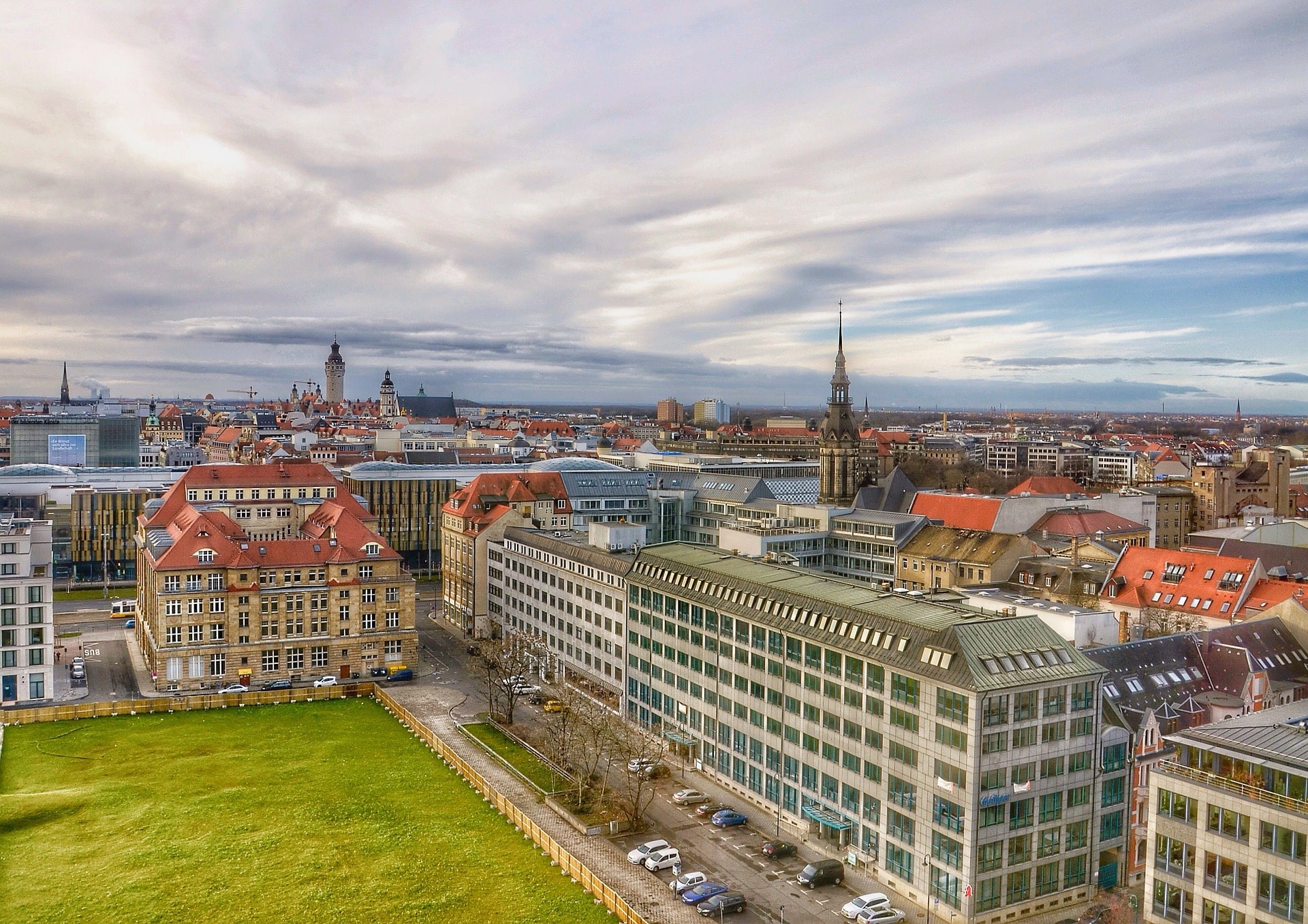 Vue aérienne du paysage urbain de Leipzig, location de jet privé
